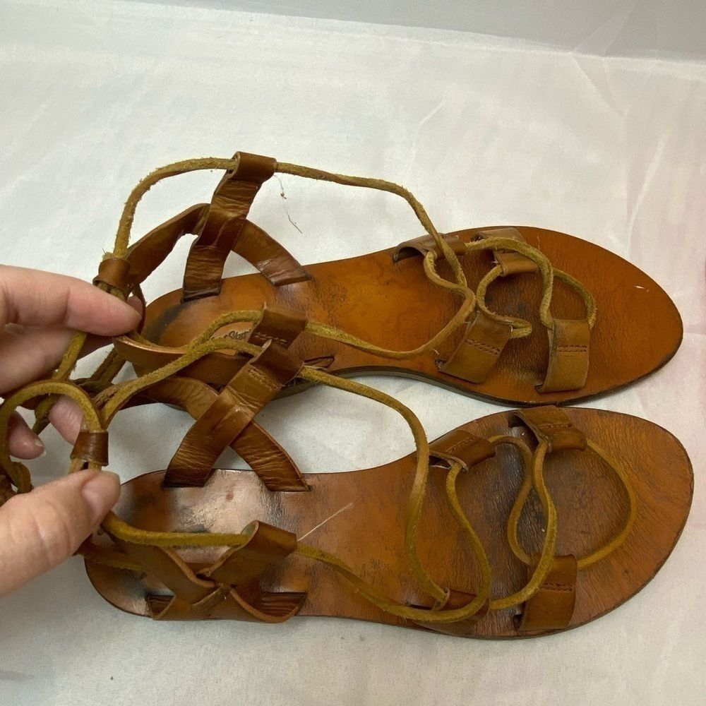 & Other Stories Brown Leather Lace Up Gladiator Sandals 38 - Picture 5 of 6